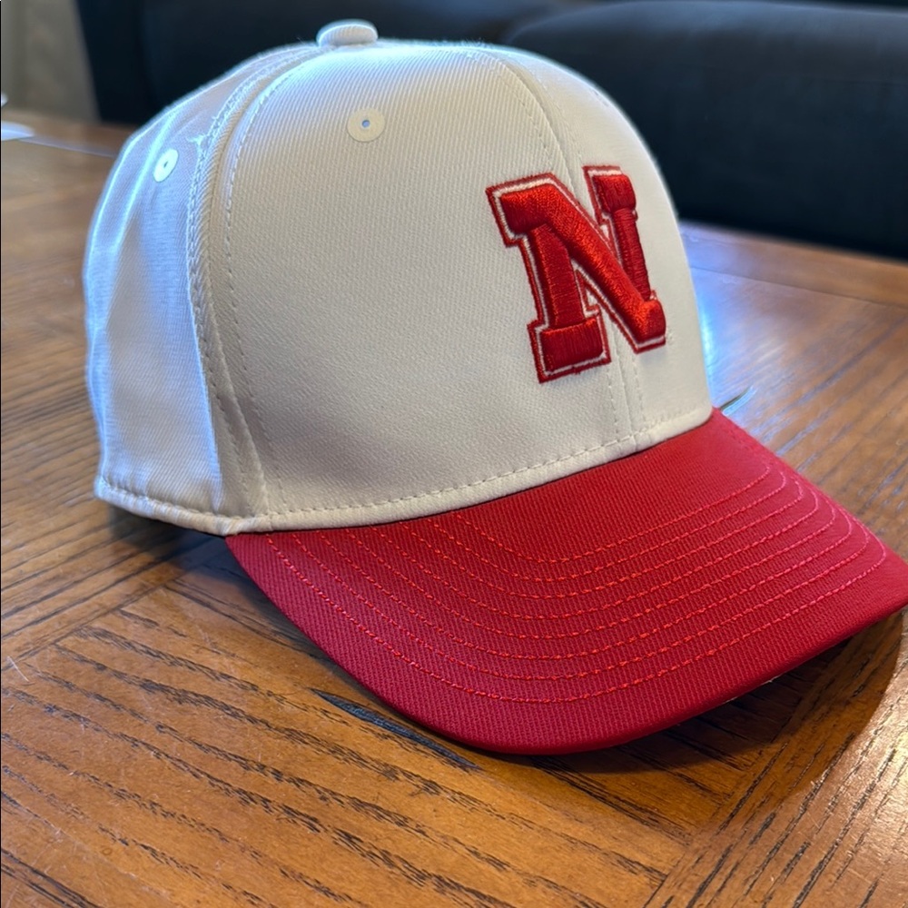 Adidas Nebraska White and Red Hat with Embroidered Huskers Logo